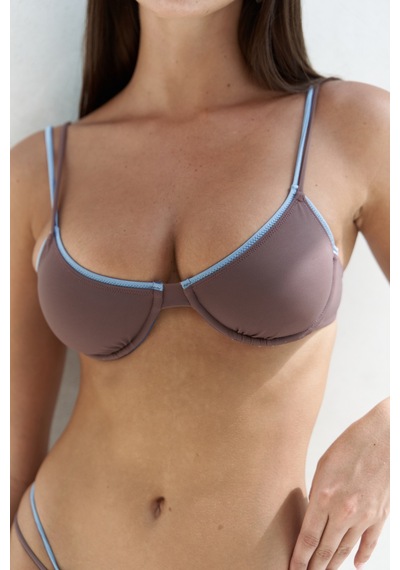 Mai Collection Mai Studios Co. Dharma Renk Bloklu Kahve Bikini Üstü Kahve