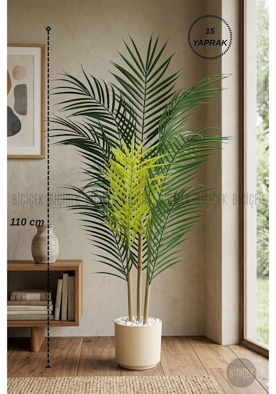 Biçiçek Yapay Areka Ağacı 110 Cm 15 Yapraklı Bej Saksıda