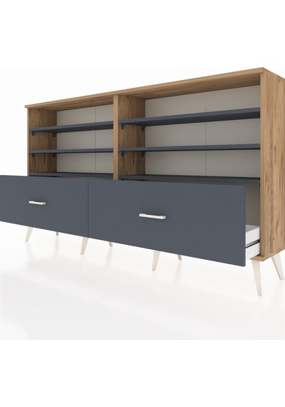 Arges Konsol 6 Raflı 2 Çekmeceli 176x30x99 Çam-antrasit Çam-antrasit