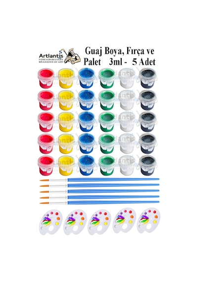 Guaj Boya 3 Ml 6 Renk Resim Fırçası Ve Paleti 5 Paket Mini Küçük Guaj Boya Etkinlik Boyama Boyası Su Bazlı Resim Okul