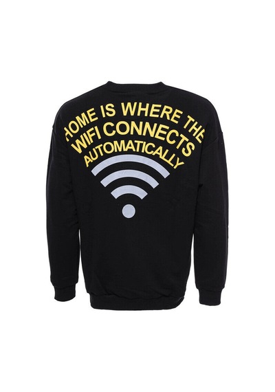 Wessi Siyah Bisiklet Yaka Baskı Detaylı Sweatshirt Siyah
