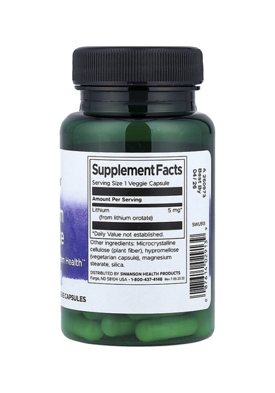 Swanson Vitamins, Lithium Orotate, 5 Mg, 60 Veggie Capsules