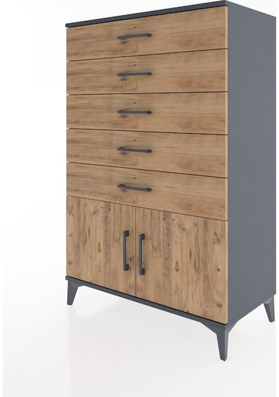 Hyperion Dolap 5 Çekmeceli 2 Kapaklı 88x44x134 Antrasit-çam Antrasit