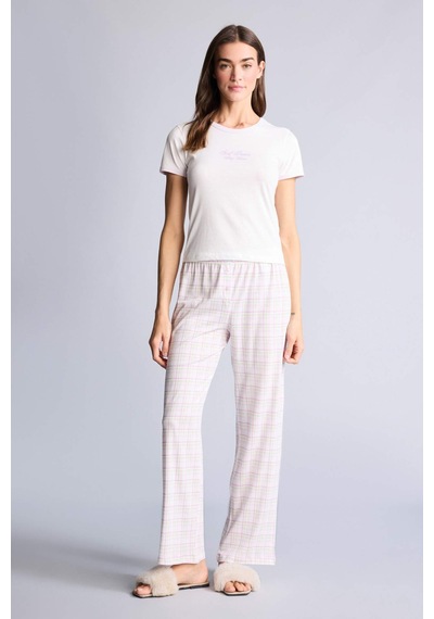 Defacto Pijama Takımı Üst Kareli Alt H2023ax26smpn425 Pembe-pn425