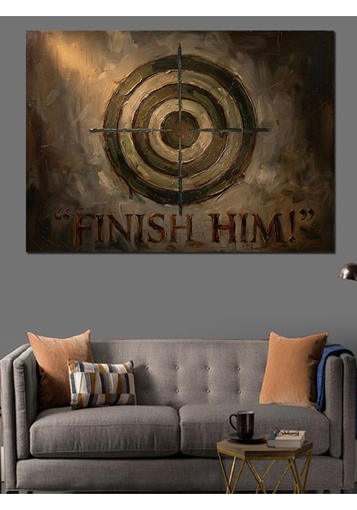 Finish Him Yazılı Hedef Tahtası Dekoratif Kanvas - Mdf Ahşap Tablo