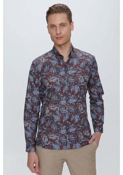 Efor G 1531 Slim Fit Kahve Spor Gömlek Kahverengi