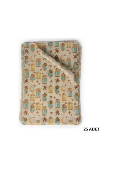 Ramazan Kandil Temalı Pelur Kağıdı, İftar Hediye Paketleme Kağıdı, 18 G/m - 30x45 Cm, 12 Adet, Krem