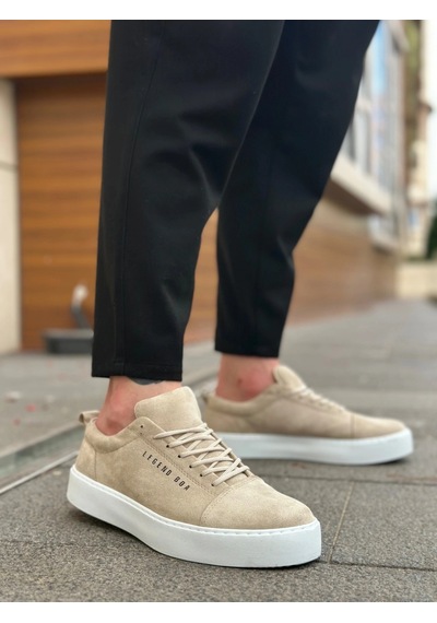 Ba0104 Bağcıklı Krem Süet Beyaz Taban Spor Klasik Erkek Ayakkabı Krem 2