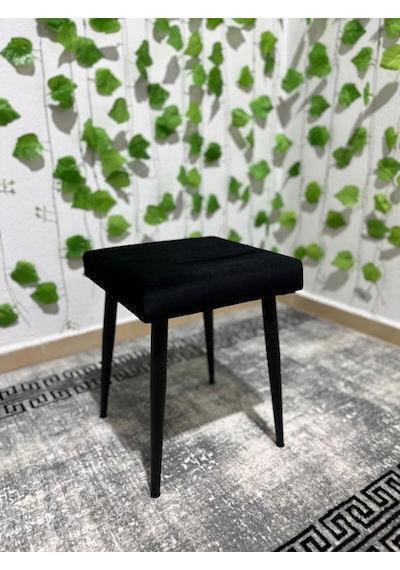 Özcan Metal Metal Ayak Babyface Kumaş Dekoratif Çok Amaçlı Peluş Puf Tabure Bench Koltuk Sandalye Siyah