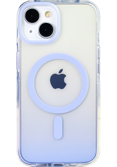 Apple Uyumlu iPhone 13 Kılıf Kablosuz Şarj Özellikli Şeffaf Transparan Renk Geçişli Toros Kapak Lila
