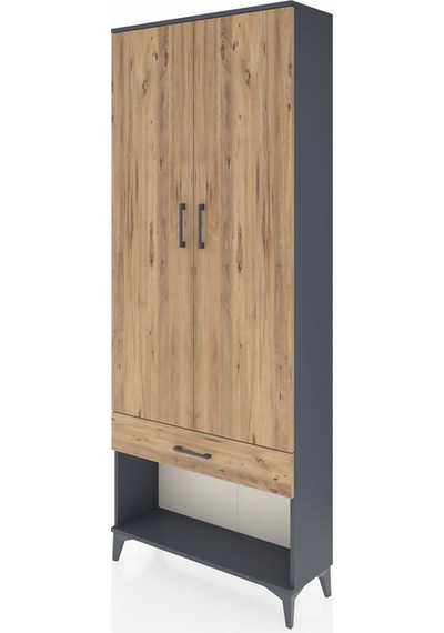 Arges Dolap 4 Raflı Tek Çekmeceli 2 Kapaklı 88x30x221 Antrasit-çam Antrasit