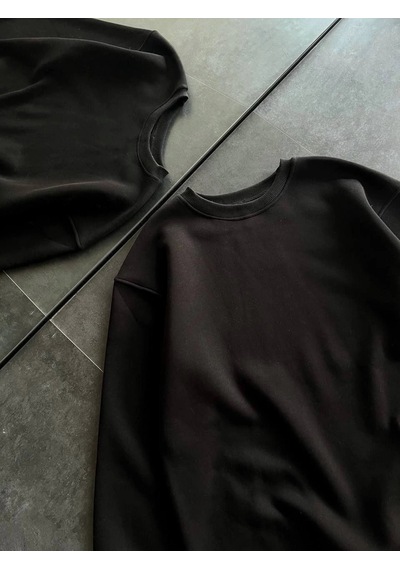 Primemagazam Kadın Bisiklet Yaka 3 İplik Pamuklu Basic Sweatshirt - Siyah Çeşitli