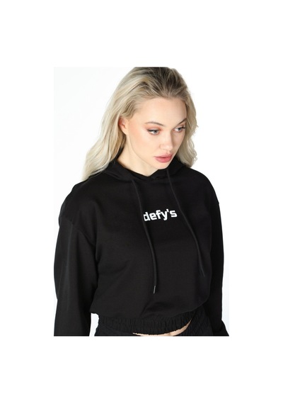 Defys Kadın Baskılı Kapüşonlu Crop Sweat Siyah - 497134715 Siyah