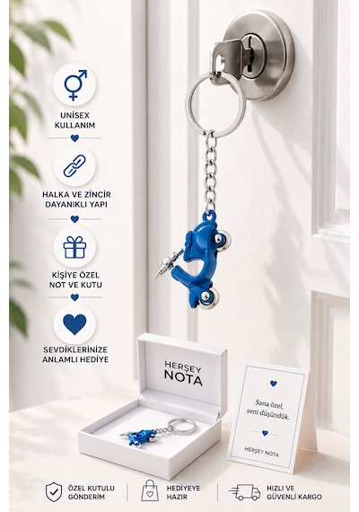 Mavi Hareketli Tekerlekli Vespa Anahtarlık Unisex Metal Anahtarlık
