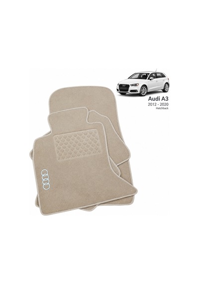 Oto Halı Paspas Seti Audi A3 2012-2020 Hatchback Uyumlu Sline Sport Kaymaz & Şık Tasarım - Bej Logolu