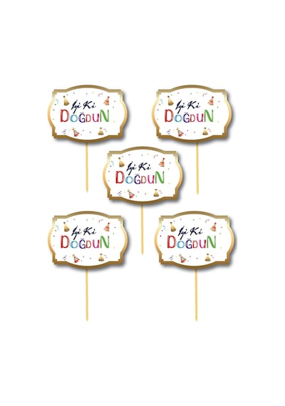 Konuşma Balonu 5li Set İyi Ki Doğdun Renkli Yazı Ve Varak Çerçeve Doğum Günü Akasesuarı 17x12cm +3