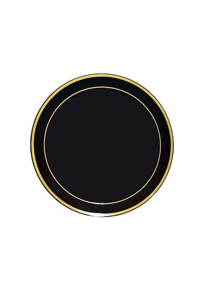 Plastik Gold Renk İşlemeli Siyah Tabak 19 Cm - 6 Adet