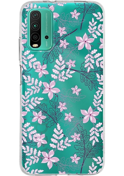 Xiaomi Poco M3 Uyumlu Kapak Floral Pudra Tasarımlı Şeffaf Silikon Kılıf