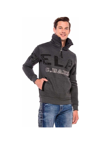 Cipo & Baxx Cl385 Taşlı Relax Fit Dik Fermuar Yaka Kalın Sweatshirt 001