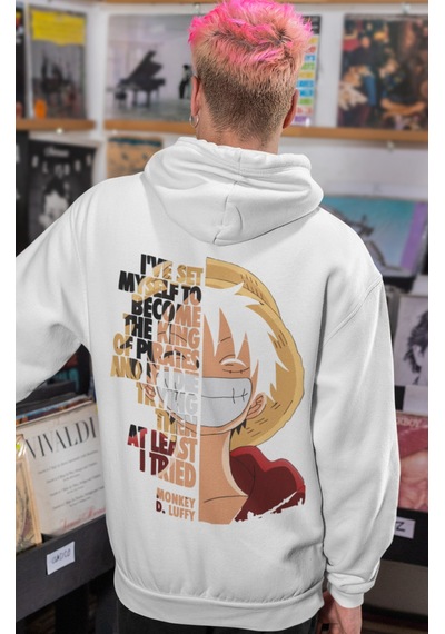 Sevbano Monkey D. Luffy One Piece Anime Sırt Baskılı Unisex Oversize Peny beyaz