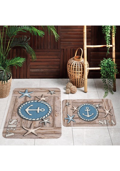 Rovigo Home Baskılı Kaymaz Taban 2 Li Banyo Paspas Takım Rvg5058-100X60-60X50 Çok Renkli