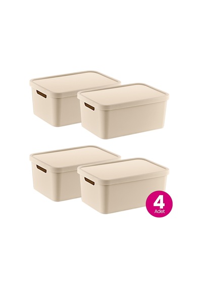 Smartware 4'lü Set Stafi Çok Amaçlı Kapaklı Kutu Latte 4,5 Lt