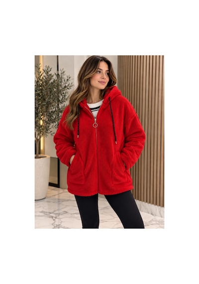 Butik İstanbul Fermuarlı Wellsoft Hırka Kırmızı