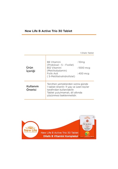 New Life B Active Trio 30 Tablet 2 Adet