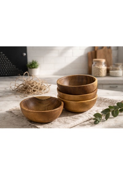 Qerhome 4'lü Akasya Terra Bowl Kase 14 Cm Kahverengi