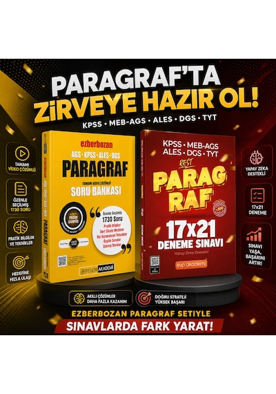 Pegem Ezberbozan Paragraf Soru Bankası & Kpss Meb Ags Ales Dgs Tyt Paragraf Deneme Evp Akademi Seti
