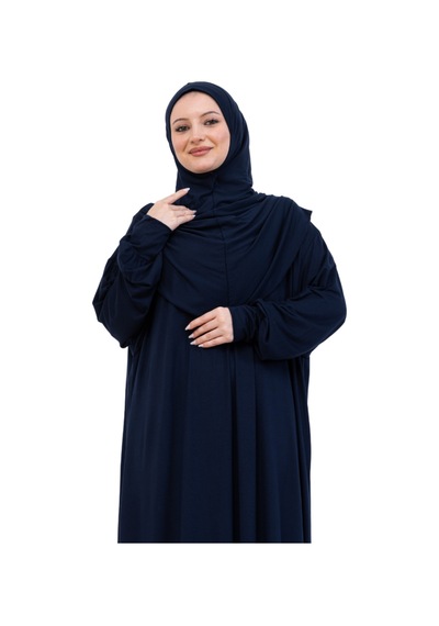 Modish Group Tek Parça Namaz Elbisesi Seti, Viskon Yumuşak Tesettür Abaya, Rahat Hazır Şal Başörtüsü Takım Lacivert