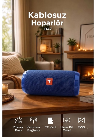 Bluetooth Hoparlör Kablosuz Taşınabilir Ses Bombası Tws Usb Tf D47 Kırmızı