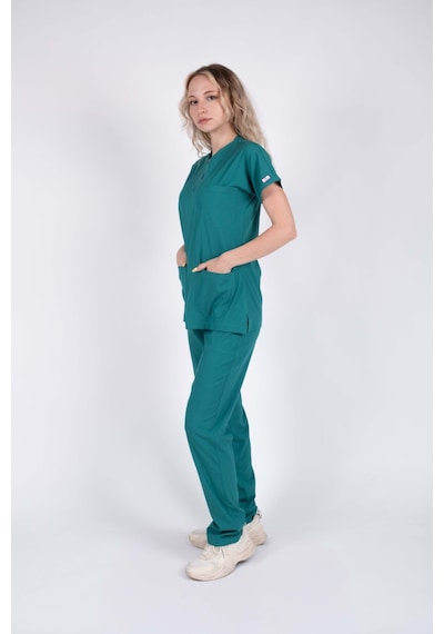 Ameliyathane Yeşili Likralı Kadın Hemşire Ve Doktor Forması Takımı Scrubs Hastane Üniforması Yeşil