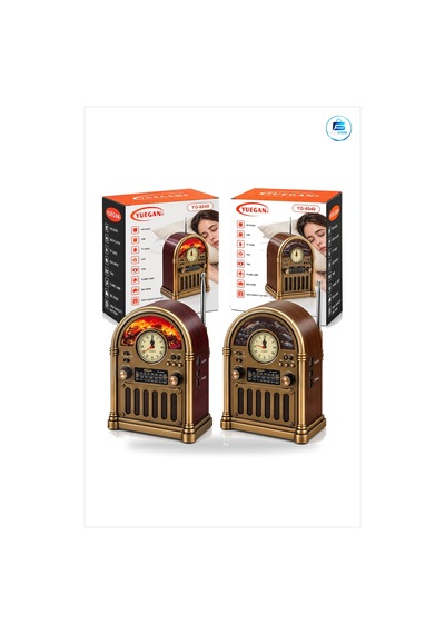 Nostaljik Radyo Saatli Retro Şömine Hoparlör Bluetooth Usb Type C