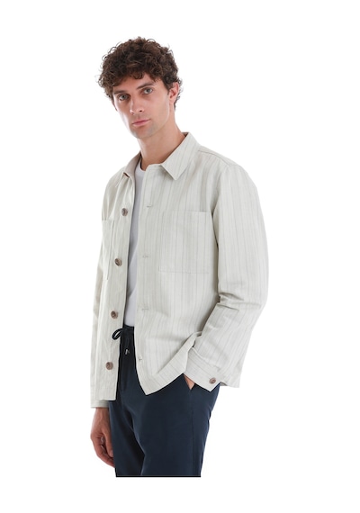 Hatemoğlu Bej Slim Fit Çizgili Mono Yaka Klasik Keten Ceket 14242024c001 25 Bej