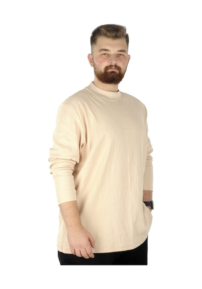 Mode Xl Büyük Beden Uzun Kol Yarım Balıkçı Kazak 22558 Bej 001