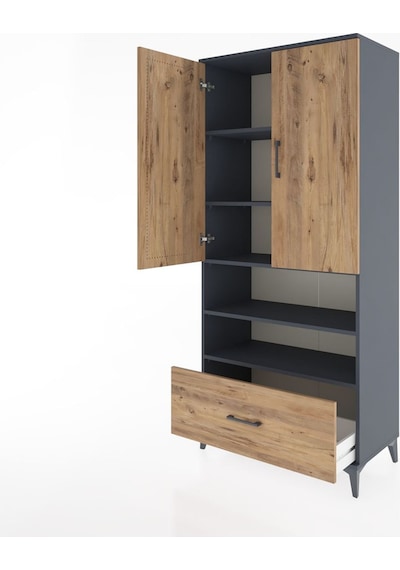 Hyperion Dolap 5 Raflı Tek Çekmeceli 2 Kapaklı 88x44x195 Antrasit-çam Antrasit