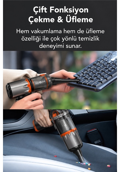 Şarjlı Araç Süpürgesi 22.000pa Güçlü Vakumlu Mini El Süpürgesi Type-c Şarjlı 9 Başlık Çanta