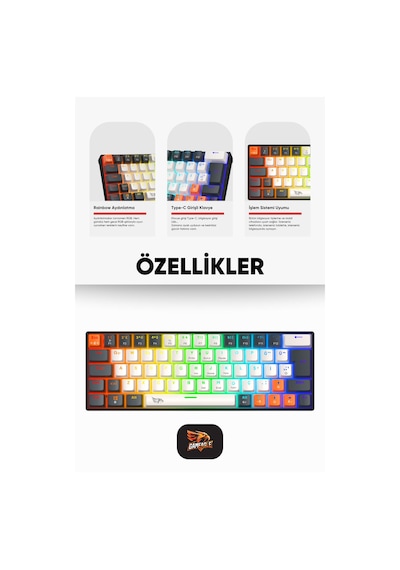 Neopulse Mekanik Klavye Gaming Klavye Red Switch Rainbow 63 Tuşlu Gasket Klavye Mini 12mod Beyaz
