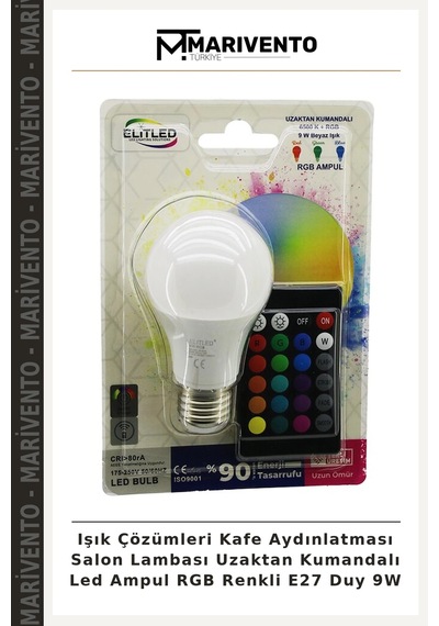 Işık Çözümleri Kafe Aydınlatması Salon Lambası Uzaktan Kumandalı Led Ampul Rgb Renkli E27 Duy 9w