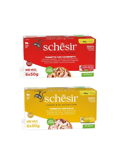 Schesir 2 Çeşit Karma Tam Ve Dengeli Jöleli Multipack Kedi Konservesi 6 X 50 G 2 Li Paket