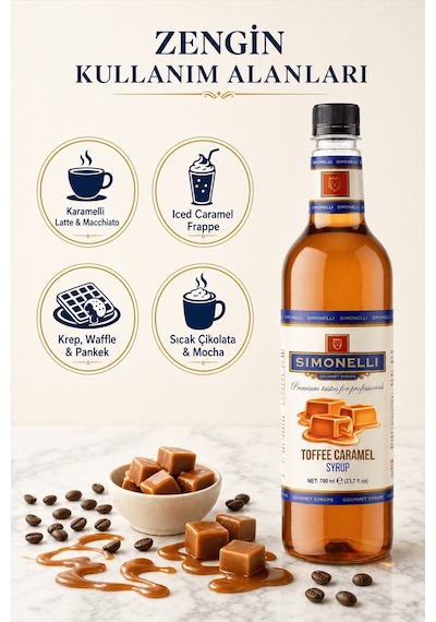 Simonelli Toffee Karamel Kahve Şurubu 700 ML İçecek ve Kokteyl Şurubu + Pompa