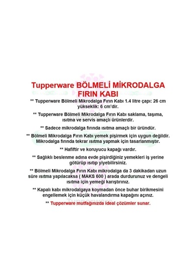Bölmeli Mikrodalga Fırın Isıtma Kabı 1.4 Lt Mikro Tabak Çok Renkli