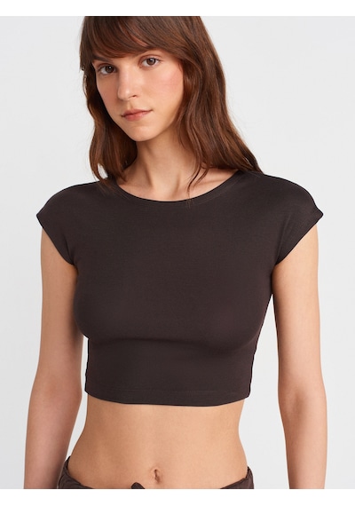 Dilvin 30528 Pamuk Ve Modal Karışımlı Crop Top-koyu Kahve Koyu Kahve