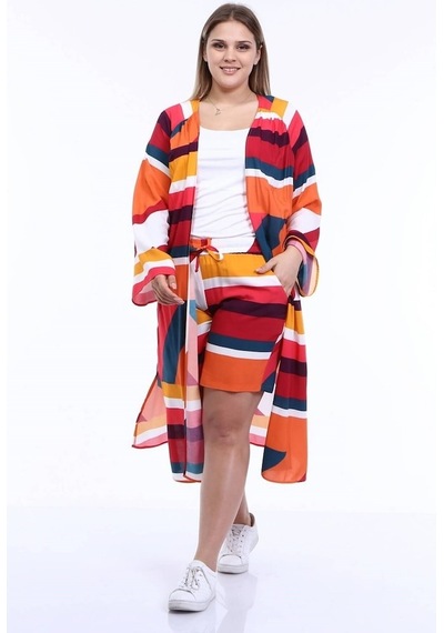 Myline Kadın Kuşaklı Uzun Kimono