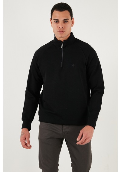 Buratti Pamuklu Relaxed Fit Yarım Fermuarlı Dik Yaka Erkek Sweat 5901232 Siyah