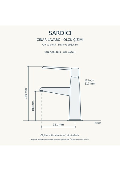 Sardıcı Çınar Krom Lavabo Bataryası Çift Su Girişli 40 Cm Hortum Ve Montaj Takımı Dahil