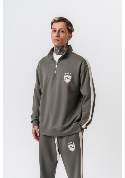 Respire Erkek Şerit Detaylı Yarım Fermuarlı Modal Sweatshirt Haki