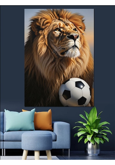 Ahşap Tablo Futbol Topu Ve Aslan
