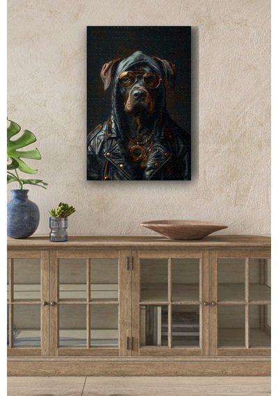 Gangsta Siyah Köpek Yağlı Kanvas Tablo
